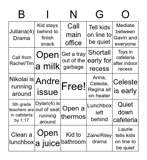NM Cafeteria Bingo Card