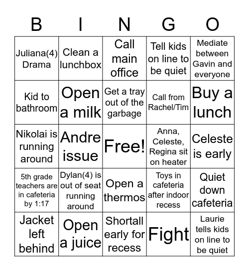 NM Cafeteria Bingo Card