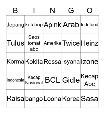 Keynan Bingo Card