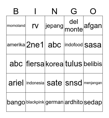 Untitled Bingo Card