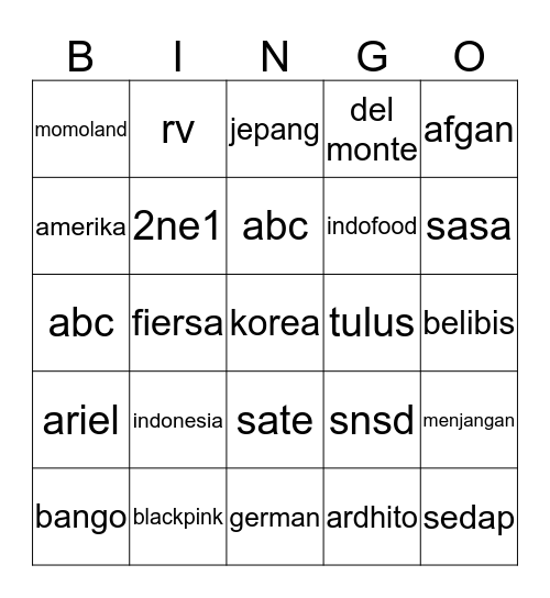 Untitled Bingo Card