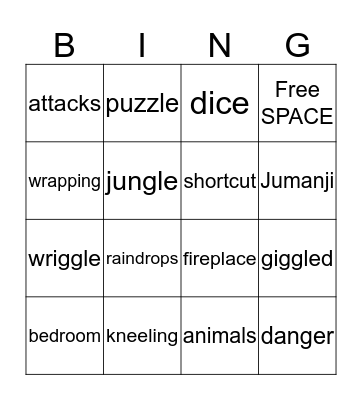 Jumanji Spelling Words Bingo Card