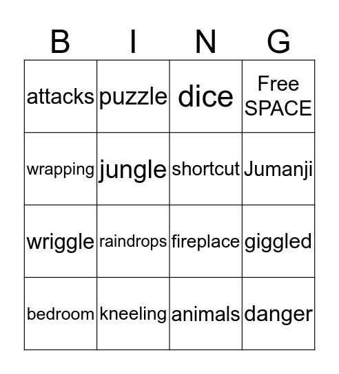 Jumanji Spelling Words Bingo Card