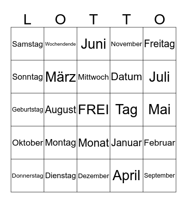 Tage und Monate Bingo Card