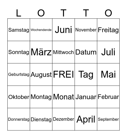 Tage und Monate Bingo Card