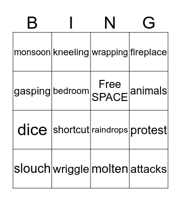 Jumanji Spelling Words Bingo Card