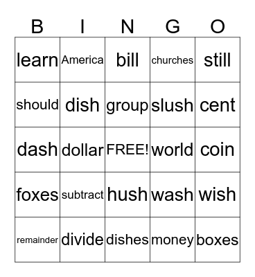 2ND GRADE Bingo Card