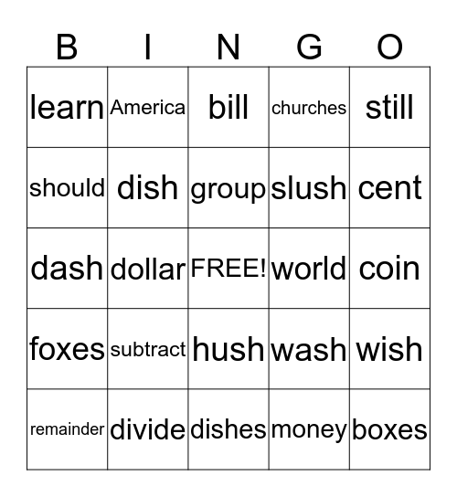 2ND GRADE Bingo Card