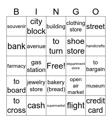 En la ciudad - unidad 3 Bingo Card