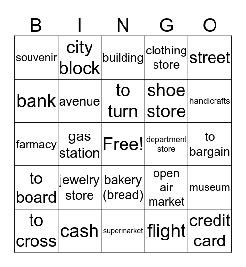 En la ciudad - unidad 3 Bingo Card