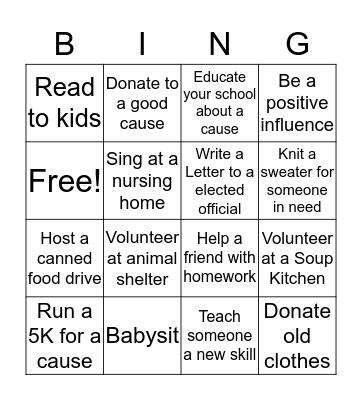 Service Bingo  Bingo Card