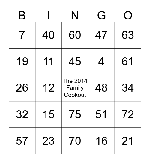 Family Cookout Bingo Card