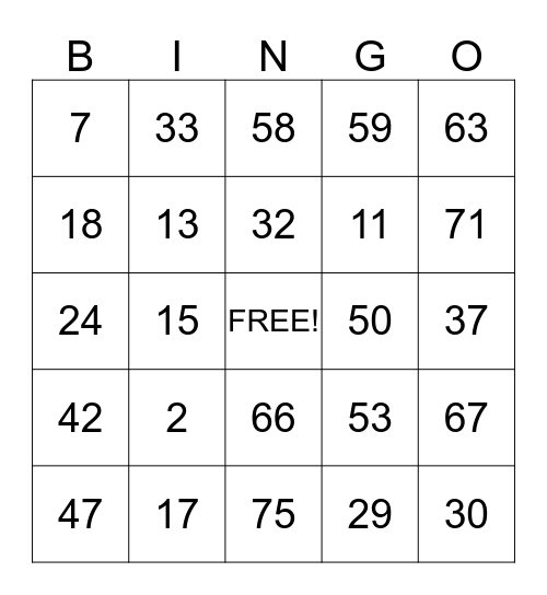 Woodcrest Bingo Card