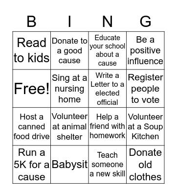 Service Bingo  Bingo Card