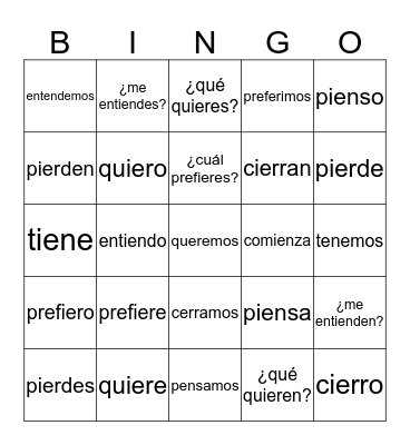 e--> ie Boot Verbs BINGO Card
