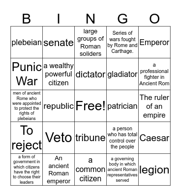 Rome Bingo Card