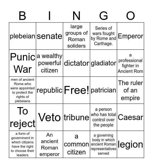 Rome Bingo Card