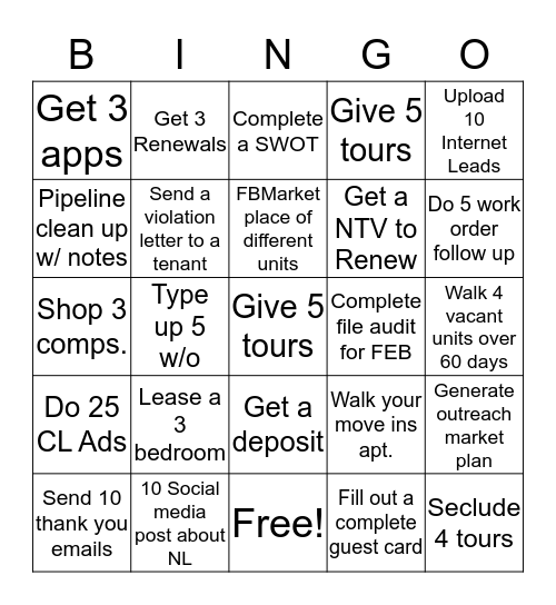 North Lakes Bingo  Bingo Card