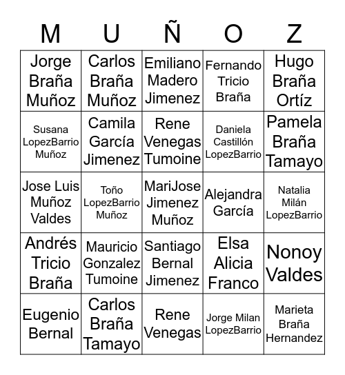 FAMILIA MUÑOZ Bingo Card