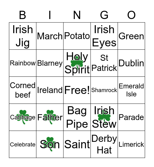 St Pat's Bingo Card