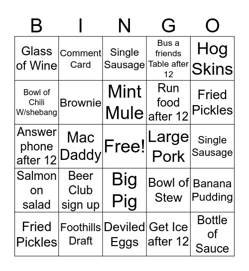 Untitled Bingo Card