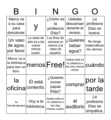 U2E2 Spanish 1 ¡Un horario difícil! Bingo Card