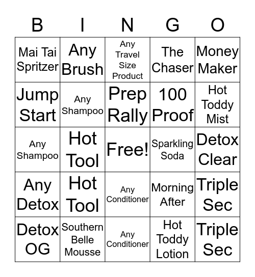 Drybar Bingo Bingo Card