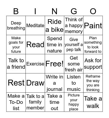 Coping Skills Bingo Card