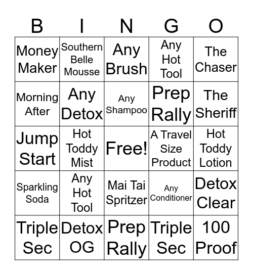 Drybar Team Bingo Card