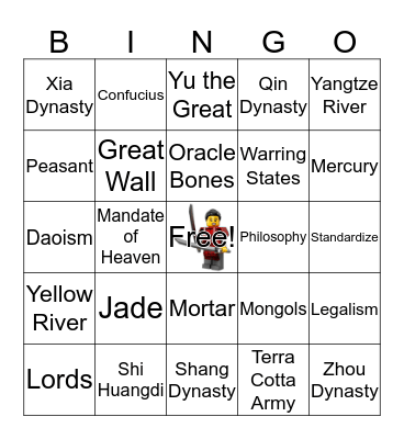 China Vocab Bingo Card