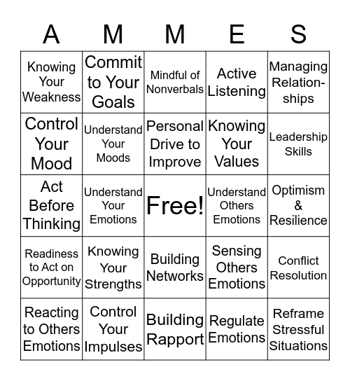 Emotional Intelligence Bingo  Bingo Card