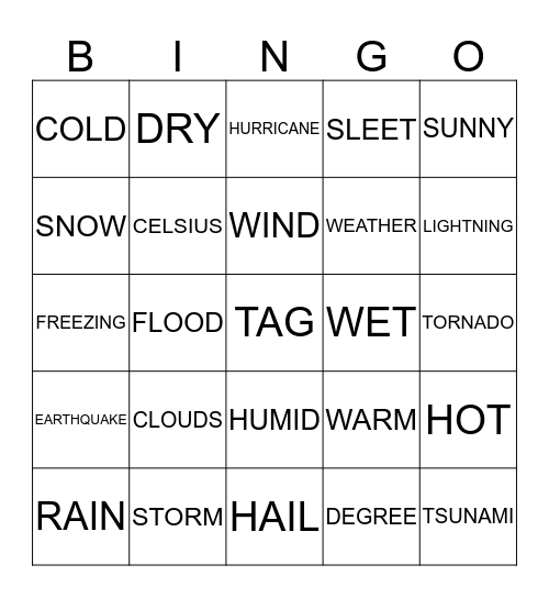 Weather Bingo Card