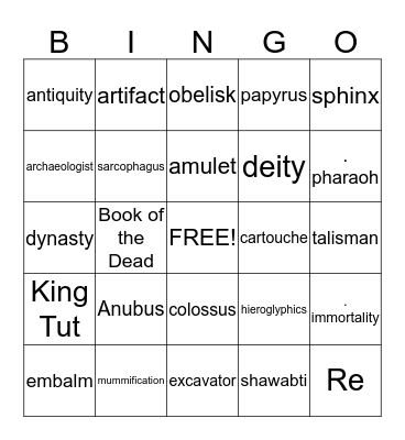 Egypt Bingo Card