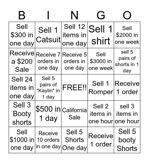 WEEKLY 4 THE WILD SALES BINGO  Bingo Card