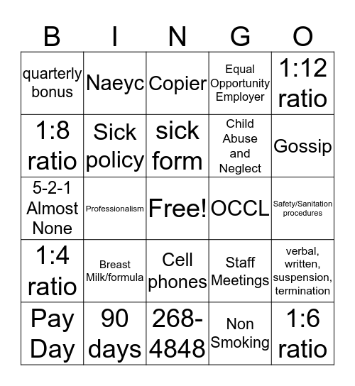 Orientation Bingo Card
