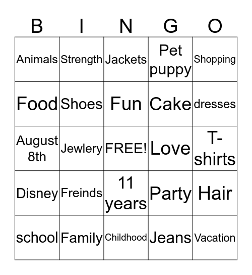 Carolyn Bingo Card