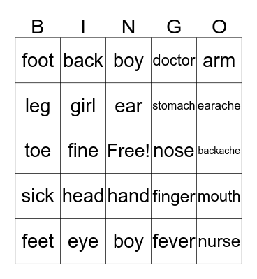 Vocabulary Bingo Card