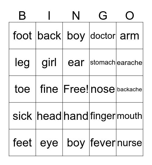 Vocabulary Bingo Card