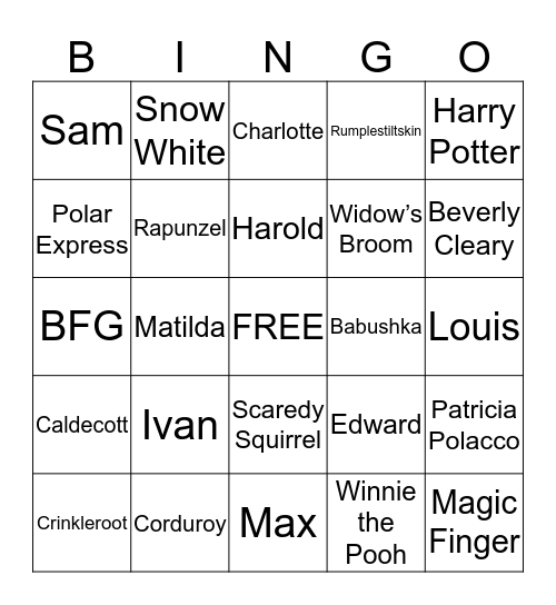 Book Characters Bingo Card