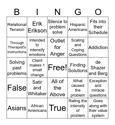 SFBT Bingo Card
