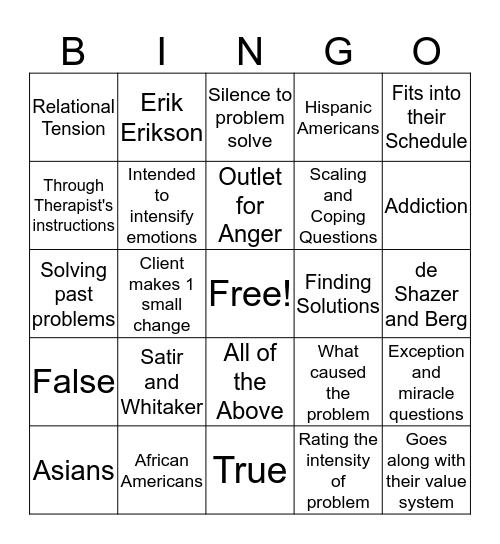 SFBT Bingo Card