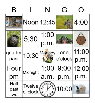 Monkey Time Bingo Card