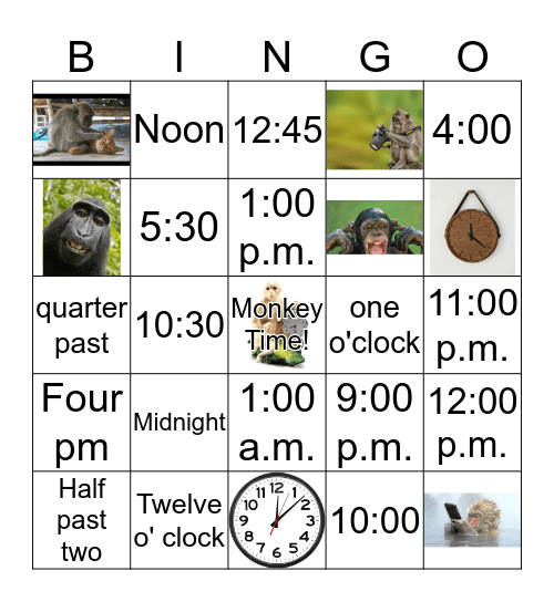 Monkey Time Bingo Card