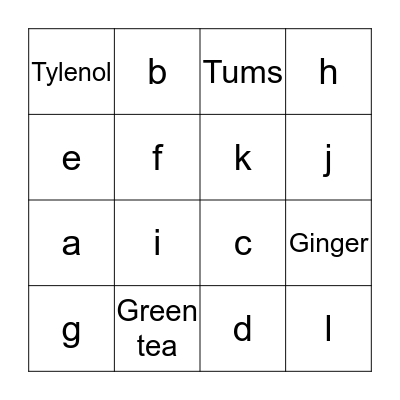OTC medication Bingo Card