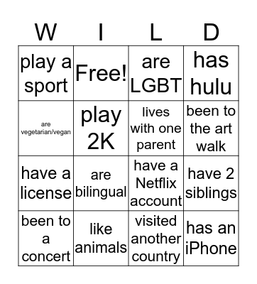 WILD Bingo Card