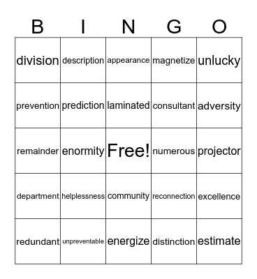 Rewards Lesson 16 Bingo Card