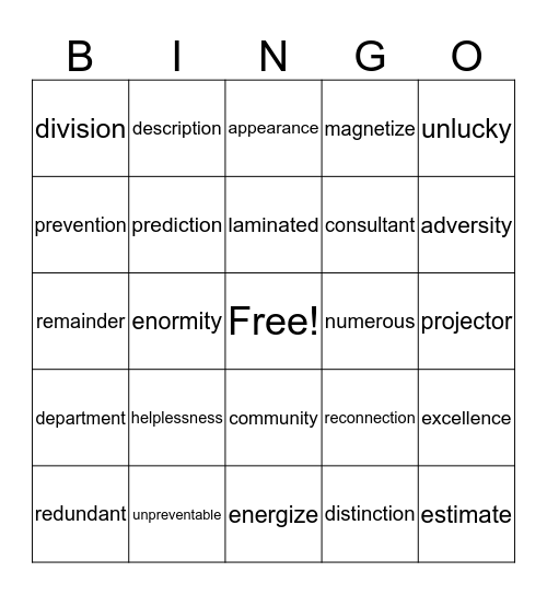 Rewards Lesson 16 Bingo Card