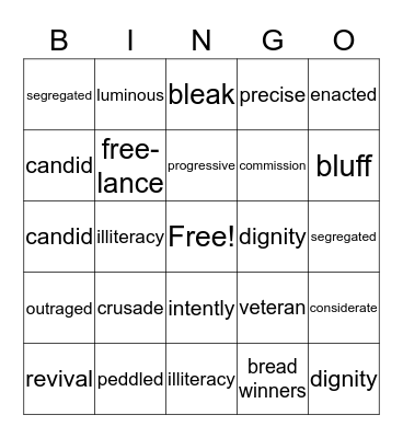 Kinds At Work Bingo Card