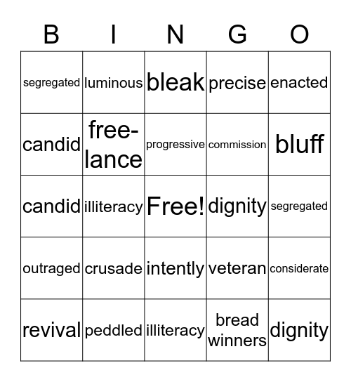 Kinds At Work Bingo Card
