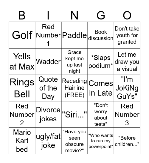 Gibb Bingus Bingo Card